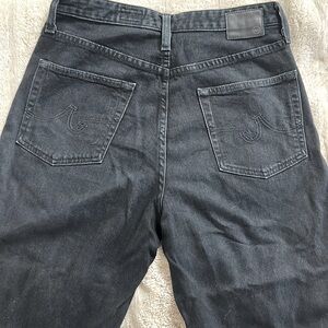 AG High Waist Wide Leg Crop Premium Denim, like new, dark navy, light stretch.